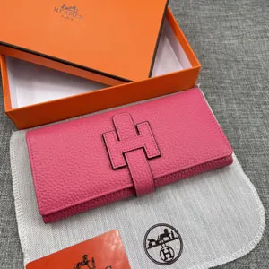 HERMES エルメス H型バックル 二つ折り長財布 牛革 ピンク 007