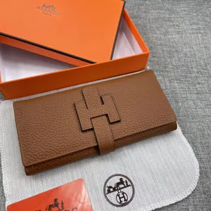 HERMES エルメス H型バックル 二つ折り長財布 牛革 ブラウン 008