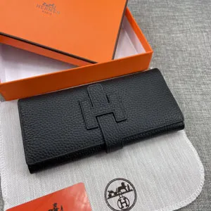 HERMES エルメス H型バックル 二つ折り長財布 牛革 ブラック 005