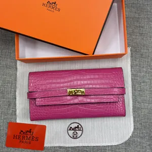HERMES エルメス ケリー 長財布/パテントレザー ローズレッド 066