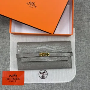 HERMES エルメス ケリー 長財布/パテントレザー グレー 069