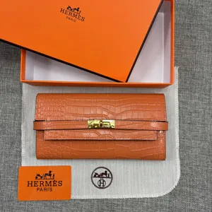 HERMES エルメス ケリー 長財布/パテントレザー オレンジ 070
