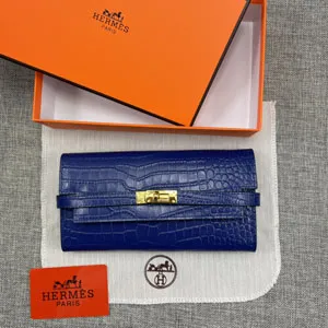 HERMES エルメス ケリー 長財布/パテントレザー ネイビーブルー 071