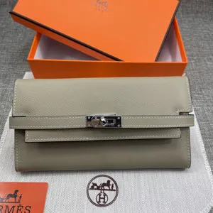 HERMES エルメス ケリーウォレットロング 長財布 牛革 グレー系 072