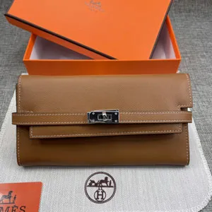 HERMES エルメス ケリーウォレットロング 長財布 牛革 ブラウン 075