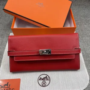 HERMES エルメス ケリーウォレットロング 長財布 牛革 レッド 076