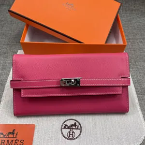 HERMES エルメス ケリーウォレットロング 長財布 牛革 ピンク 077