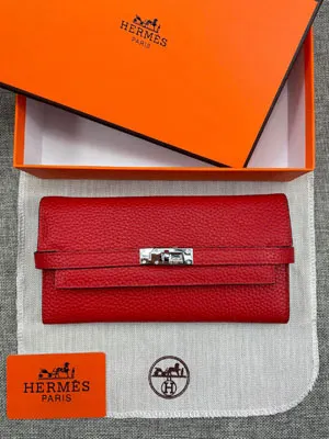 HERMES エルメス ケリーウォレットロング 長財布 牛革 レッド 078
