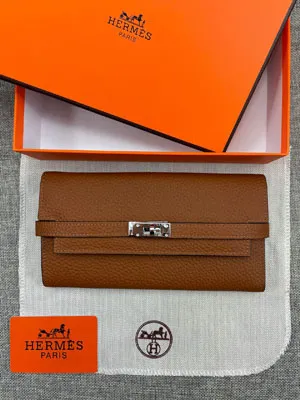 HERMES エルメス ケリーウォレットロング 長財布 牛革 ブラウン 079