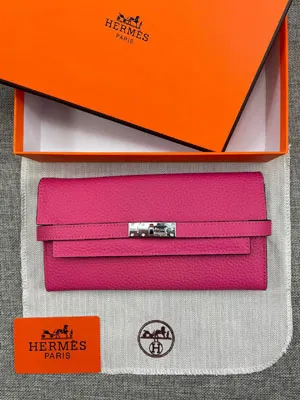 HERMES エルメス ケリーウォレットロング 長財布 牛革 ピンク 080