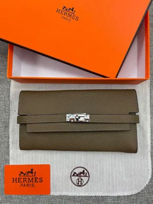 HERMES エルメス ケリーウォレットロング 長財布 牛革 グレー系 081