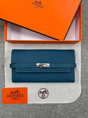 HERMES エルメス ケリーウォレットロング 長財布 牛革 ネイビーブルー 083