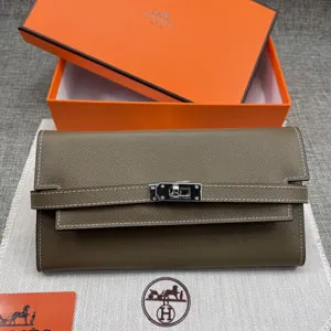 HERMES エルメス ケリーウォレットロング 長財布 牛革 グレー系 084