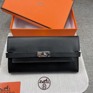 HERMES エルメス ケリーウォレットロング 長財布 牛革 ブラック 085