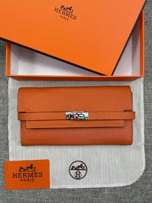 HERMES エルメス ケリーウォレットロング 長財布 牛革 オレンジ 087