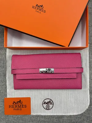 HERMES エルメス ケリーウォレットロング 長財布 牛革 ピンク 088