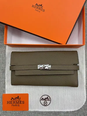 HERMES エルメス ケリーウォレットロング 長財布 牛革 グレー系 089