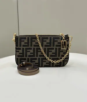 フェンディ バゲット スリム クラッチ ブラウン ジャカードFFファブリック クラッチバッグ  8BS073AD23F1GE3
