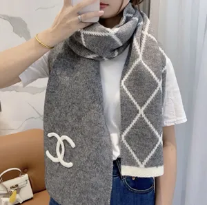 【CHANEL】シャネル CCロゴ カシミヤマフラー グレー＆ホワイト（AAA326 B17628）