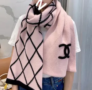 【CHANEL】シャネル CCロゴ カシミヤマフラー ピンク＆ブラック（AAA326 B17628）