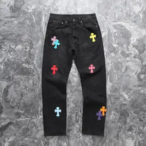 Chrome Hearts CH リミテッドエディション カラフルレザークロスジーンズ ブラック（Chrome Hearts 111）