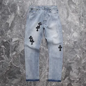 Chrome Hearts CH リミテッドエディション レザークロス ハイストリート レトロストレートジーンズ ライトブルー（Chrome Hearts 103）