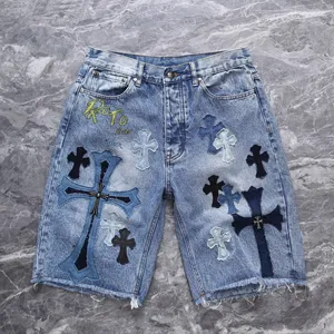 Chrome Hearts CH カウキングシリーズ ヘビーデューティー ステッチクロス デニムショーツ ブルー（Chrome Hearts 102）