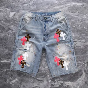 Chrome Hearts CH限定版 クロスステッチ デニムショーツ ライトブルー（Chrome Hearts 97）