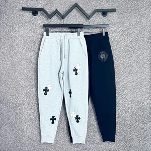 Chrome Hearts ホースシューロゴ レザーパッチ カジュアル スウェットパンツ ブラック&グレー 2色（Chrome Hearts 87）