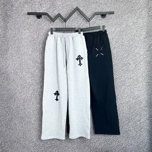 Chrome Hearts クロスレザーパッチ ゆったりワイドレッグ カジュアルパンツ ブラック＆グレー 2色（Chrome Hearts 84）
