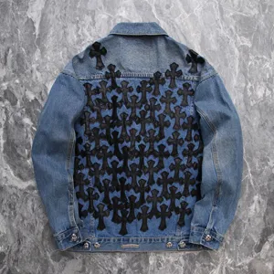 Chrome Hearts CH リミテッドエディション レザーステッチ ユニセックス トレンドデニムジャケット ブルー（Chrome Hearts 105）