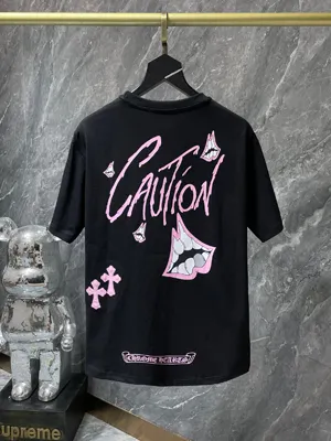 Chrome Hearts 25SS ピンククロスレザー サンスクリット ハンドペイント グラフィティ ショートスリーブ ブラック（Chrome Hearts 177）