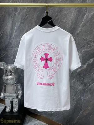 Chrome Hearts 25ss 刺繍入り カラフル クラシック クロス ホースシュー パッチワーク レザー オレンジ 半袖 ホワイト（Chrome Hearts 173）