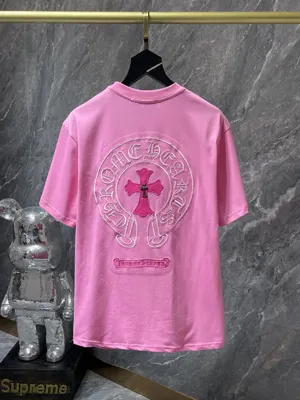 Chrome Hearts 25ss 刺繍入り カラフル クラシック クロス ホースシュー パッチワーク レザー オレンジ 半袖 ピンク（Chrome Hearts 172）