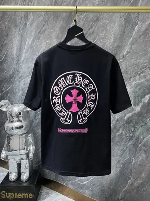 Chrome Hearts 24SS 刺繍入り カラフル クラシック クロス ホースシュー パッチワーク レザー オレンジ 半袖 ブラック（Chrome Hearts 171）
