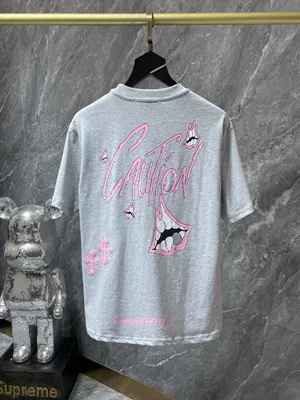 Chrome Hearts 25ss ピンククロスレザー サンスクリット ハンドペイント グラフィティ 半袖 ホワイト（Chrome Hearts 170）
