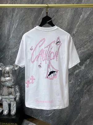 Chrome Hearts 25ss ピンククロスレザー サンスクリット ハンドペイント グラフィティ 半袖 ホワイト（Chrome Hearts 169）