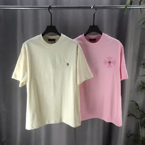 Chrome Hearts 2025ss 春夏の新作 300g双糸 ピュアコットン ユニセックス 半袖Tシャツ ピンク&イエロー（Chrome Hearts 57）