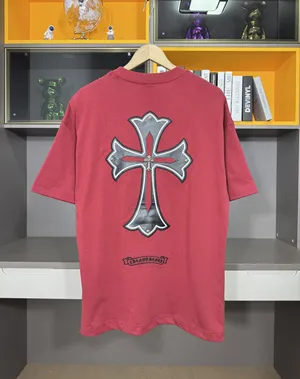 Chrome Hearts 2025春夏新作 クロスパッチ ウォッシュドスプレー 半袖Tシャツ レッド（Chrome Hearts 17）