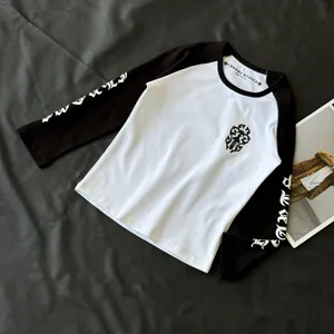 新作モデル登場！Chrome Heart サンスクリット ブラック＆ホワイト 七分袖 ロングTシャツ ブラック＆ホワイト（Chrome Hearts 2）