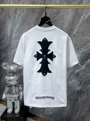 Chrome Hearts 25ss レター刺繍パッチワークレザー半袖Tシャツ ホワイト（Chrome Hearts 164）