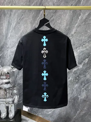 Chrome Hearts 25ss カラーステッチ レザー クロスコントラスト ショートスリーブ ブラック（Chrome Hearts 158）
