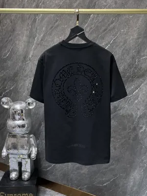 Chrome Hearts 25SS フロック ラインストーン クロス ホースシュー ショートスリーブTシャツ ブラック（Chrome Hearts 146）
