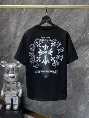 Chrome Hearts 25ss ウォッシュ加工 ハンドペイント クロスホール 半袖Tシャツ ブラック（Chrome Hearts 144）