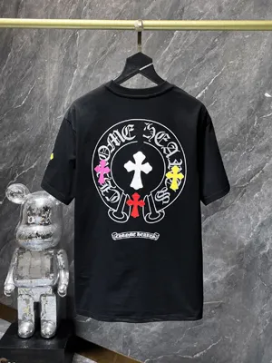 Chrome Hearts 25ss カラフルクロスレザー サンスクリットホースシュー ショートスリーブTシャツ ブラック（Chrome Hearts 138）
