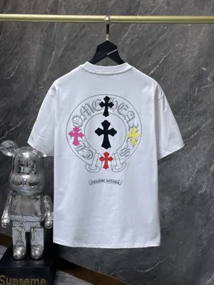 Chrome Hearts 25ss カラフルクロスステッチレザー サンスクリットホースシュー 半袖Tシャツ ホワイト（Chrome Hearts 137）