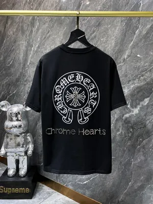 Chrome Hearts 25SS ホースシュー サンスクリットクロス エングレービングフィルム ホットダイヤモンド ハンドメイドボタン 半袖Tシャツ ブラック（Chrome Hearts 133）