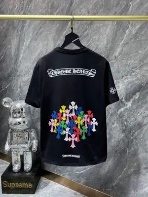 Chrome Hearts 25SS クラシックスクロールレターカラークロスグループフラワーアームショートスリーブTシャツ ブラック（Chrome Hearts 128）