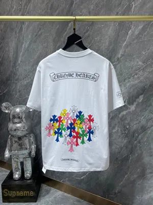 Chrome Hearts 25ss クラシックスクロールレターカラークロスフラワーアーム半袖Tシャツ ホワイト（Chrome Hearts 127）