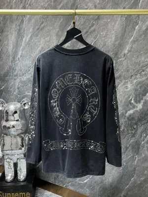 Chrome Hearts クラシック ホースシュークロス サンスクリット ラージフラワー アームTシャツ ウォッシュドブラック（Chrome Hearts 115）